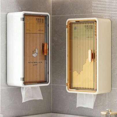 1pc Wall-Mounted Cosmetic Storage Box, Bathroom Cabinet, Waterproof Folding Rack, No Drilling Required, Independent Toilet Paper Holder