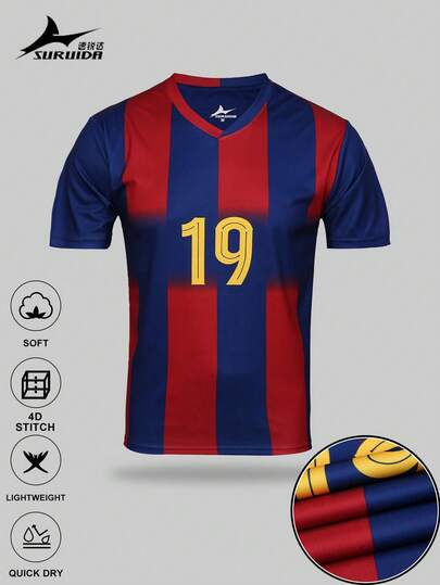 SURUIDA 1pc Barcelona #19 Men's Soccer Jersey, Professional Sports Football Shirt, Comfortable For Match, Casual, Team Sports, Short Sleeve Top