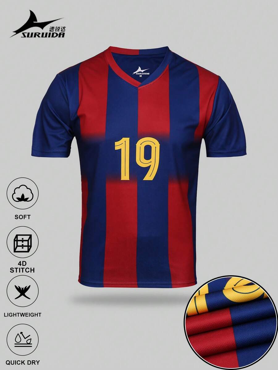 SURUIDA 1pc Barcelona #19 Men's Soccer Jersey, Professional Sports Football Shirt, Comfortable For Match, Casual, Team Sports, Short Sleeve Top