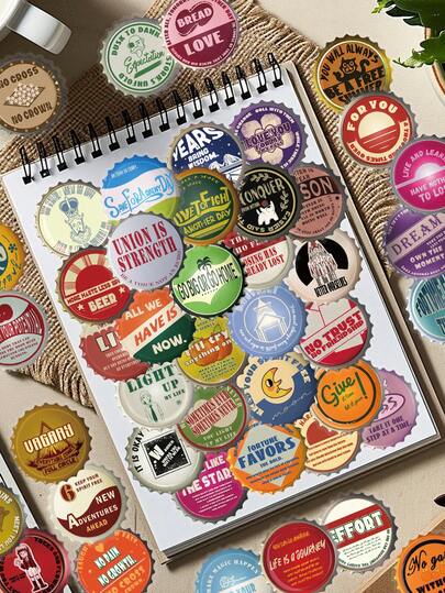 50pcs Bottle Cap Stickers, Creative Waterproof Stickers For Water Bottles, Laptops, Phones, Skateboards, Fridges, Helmets, Notebooks, Luggage, Computers, Desks, Chairs, Guitars, Suitable For Birthday Parties, Holidays Gifts