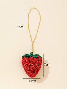 1pc 3D Padded Fruit Shaped Beaded & Sequin Handmade Bag Charm/Pendant - Red - View 5