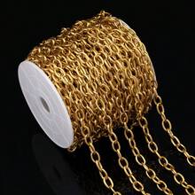1米不锈钢金色椭圆链，加粗链条，刻有花卉图案，适合男女DIY项链和手链配饰。 - 不銹鋼加厚鏈條 - 查看 7