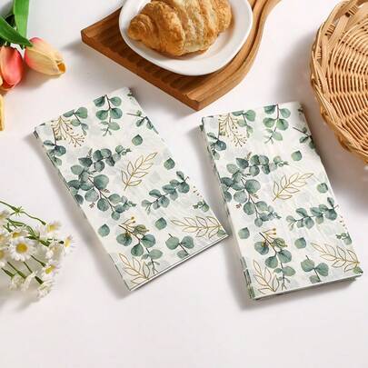 Servilletas de papel con estampado de hojas de suculentas/eucalipto de 33*40cm, experiencia visual cómoda, servilletas desechables suaves y absorbentes, adecuadas para fiestas en la playa, picnics, reuniones familiares, hoteles y cafeterías, decoración