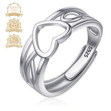 1 pezzo Anello aperto minimalista ed elegante in argento sterling 925 con linea cava a forma di cuore, adatto per vacanze, feste, uso quotidiano, banchetti - Argento - Visualizzare 1