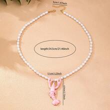 1pc Summer Bohemian Style Cherry Pendant Scarf Necklace, Lobster Clasp Seashell Faux Pearl Beaded Necklace, Women's Resort Style Accessory - Multicolor - View 5