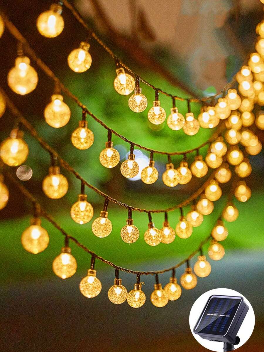 Bộ 20 đèn LED dây năng lượng mặt trời dài 5m/16.4ft với bóng đèn nhựa trong suốt 2.4cm, 8 chế độ nhấp nháy, đèn trang trí trong nhà, đèn trang trí tường phòng ngủ, thích hợp cho trang trí đám cưới, tiệc sinh nhật, lều cắm trại, sân vườn, cây cối, sân nhà.