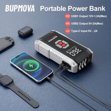 BUPMOVA Jump Starter With Air Compressor, 8000A 150PSI Portable Car Battery Jump Starter (All Gas/10.0L ), Jump Box Portable Jumper Cables LCD Display, 2 Lights - 黑色 - 查看 3