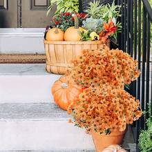 50束人造草植物，抗紫外线人造花束，不褪色假花塑料绿植灌木，适用于门廊、窗台、家居装饰、室内外装饰、花盆、入口、花园（橙色） - 彩色 - 查看 5