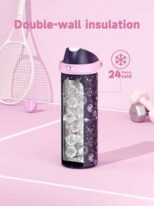 Meoky 24oz Vacuum Insulated Water Bottle with 2-in-1 Straw and Spout Lid, Insulated Cup, Keep Cold 24H, Leak-Proof, Fits in Car Cup Holder, Stainless Steel Tumbler for Sports, Travel, and School (Dark purple planet) - 紫色 - 查看 3