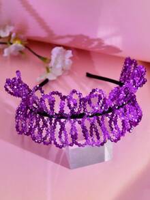 1pc Purple Crystal Elegant Headband, Fashion Princess Style Multi-Layer Beaded Hairband Suitable For Bride, Wedding, Party, Festival, Carnival, Daily Casual Wear - Purple - View 8