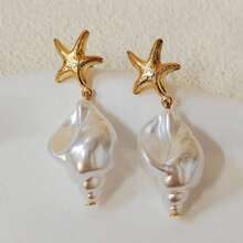 1 Pair New Arrival European And American Fashion Beach Vacation Style Alloy Starfish & Faux Pearl Shell Earrings For Girls - Multicolor - View 1