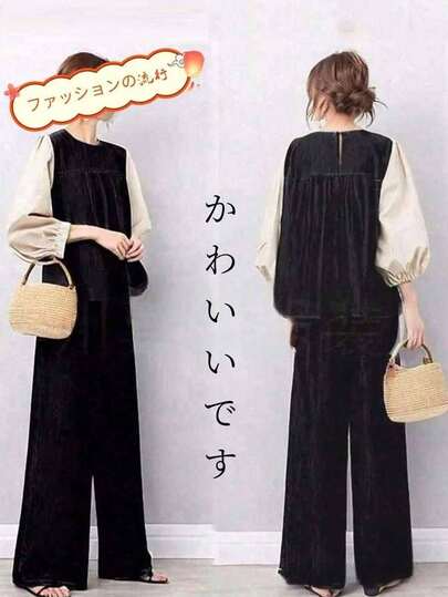 ブラウス 長袖 ワイドパンツ ロング レディース セットアップ パンツドレス パンツスーツ フォーマル スタンドネック 結婚式 入学式 卒業式 春 秋  ロングシーズン 通勤カジュアル ﻿