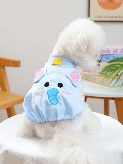 1 pièce Vêtements pour animaux de compagnie, style européen et coréen Gilet de chien et chat heureux, design floral de dessin animé décontracté mignon et confortable pour petite race de chiots et chatons - Petit éléphant bleu