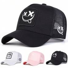 1pc Men's Smiling Face Embroidered Trucker Hat, Casual Baseball Cap For Street Fashion, Suitable For Spring, Autumn, Travel, Beach,Summer,Holiday - Multicolor - View 1