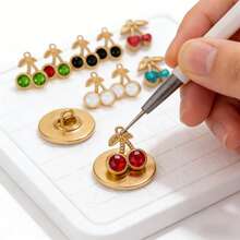 5件套304不锈钢吊坠套装，迷你水果樱桃造型，PVD镀金金属，可用于DIY耳环、项链、手链等饰品制作，批发 - 彩色 - 查看 4