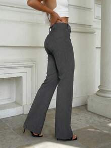 Quần nữ ống loe màu trơn, thanh lịch, sang trọng, thích hợp cho công sở, thường ngày, đa năng, có khóa kéo, túi và cúc. - Màu xám đen - Xem 4