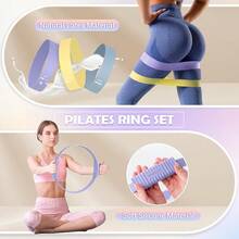 Pilates Essentials Kit For Women, 13.5\ Pilates Ring And Ball Set With Resistance Bands For Home Workouts, Portable Pilates Kit With Bag & Training Poster For Full Body Exercise - Purple - 查看 4