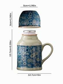 1 套灰白色裂纹陶瓷茶壶，带 1 个杯子和 1 个盖子，复古小型保温茶壶，陶瓷浸泡茶壶，办公室水杯，适合送礼或居家使用 - 彩色 - 查看 14