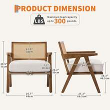 Silla de acento moderno con respaldo de ratán y cojín de lino grueso, cómodas sillas de salón con piernas de madera resistentes, sillón para dormitorio Apartamento balcón - Lino beige - Ver 2