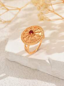 1pc Bohemian Style Colorful Zirconia Round Disc Adjustable Ring, Fashionable Party/Holiday Accessory For Women - Multicolor - View 5