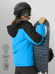 KEFITEVD Women's Ski Snow Thermal Jacket Fleece Lined WaterProof Windbreaker Outdoor Hiking Coats - Hoa lan mặt trăng với màu đen - Xem 2