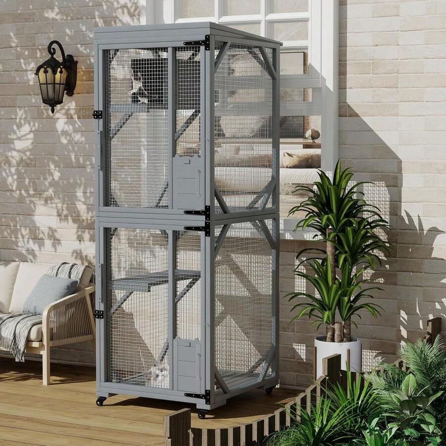 Fulvari Outdoor Cats House,Walk-In Outdoor Cat House,Catio Enclosure With 4 Wheels For Easy Moving, Spacious Weatherproof Cat Cage For Patio & Garden - one-size - View 1