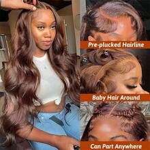 200% Density 34 Inch Brown Body Wave Human Blended Hair 13x4 Lace Frontal Wigs 13x4 HD Transparent Lace Front Wigs Brazilian Virgin Wigs Pre Plucked Hairline With Baby Hair Suitable To Wear On Daily Or Holiday Occasions Wig - 棕色 - 查看 3