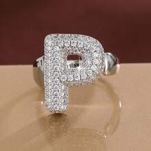 1pc English Letter Design Cubic Zirconia Inlaid Adjustable Open Ring For Women - Multicolor - View 45