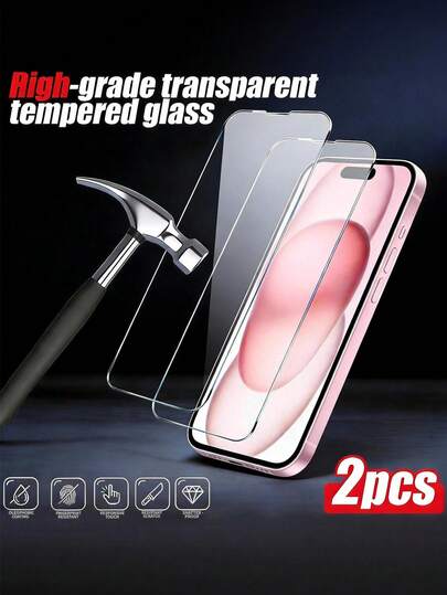 两片装钢化玻璃屏幕保护膜，兼容 17 Pro Max/17 Air/16 Pro Max/16 Plus/16 E/15 Pro Max/14 Pro Max/13 Pro Max/13 Mini/12/11 Pro Max/X/XR/XS Max/8 Plus/7 Plus。产品特点包括：防指纹、9H 硬度、防震、完美贴合、兼容手机壳、高品质玻璃。是馈赠亲朋好友的理想生日礼物。