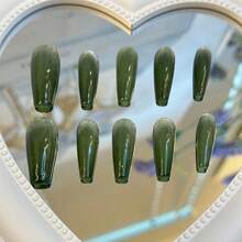 Forest Green Cat Eye & Silver Glitter Ombre 2026 New Handmade Press On Nails,Coffin Shape,Removable Reusable Fashionable Unique False Nails - Forest Green Cat Eye & Silver Glitter Ombre - View 2