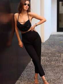 1Pc High Quality Luxury Layered Pearl Women's Camisole Top Hand Knotted Fashion Sexy Pearl Body Chain - Black - View 5