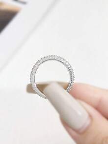 1 chiếc nhẫn cưới Moissanite hai hàng đính kim cương toàn bộ, kiểu dáng cổ điển sang trọng, bằng bạc S925 cao cấp, nhẫn đính hôn, nhẫn hứa hẹn, nhẫn kỷ niệm, quà tặng trang sức cho nữ, quà Giáng sinh. - Nhẫn kim cương moissanite hai hàng tròn đầy đủ - Xem 3