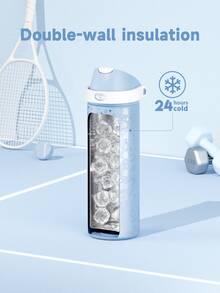 Meoky 24oz Vacuum Insulated Water Bottle with 2-in-1 Straw and Spout Lid, Insulated Cup, Keep Cold 24H, Leak-Proof, Fits in Car Cup Holder, Stainless Steel Tumbler for Sports, Travel, and School (Hot- whamped silverale) - 藍色 - 查看 3