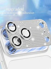 合金手机镜头保护膜 1 片装，适用于 17 Pro/17 Pro Max，采用闪亮钻石金属铝合金钢化玻璃制成，亮片设计，[强力粘合剂][兼容手机壳] 闪亮钻石银色春季礼物 - 銀色 - 查看 4