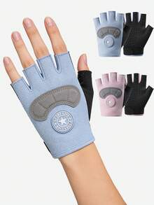 1 đôi găng tay hở ngón phối màu, họa tiết chữ cái, unisex, nhẹ và thoáng khí, chống trơn trượt, thích hợp cho đạp xe, leo núi và các môn thể thao ngoài trời, phụ kiện tập gym, găng tay tập gym nam, phụ kiện xe đạp - Nửa ngón tay - Xem 9