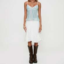 Women's V-Neck Lace Trim Camisole Spaghetti Strap Peplum Crop Tank Tops Loose Sleeveless Ruffle Hem Vest Shirts - 淺藍色 - 查看 3