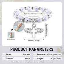 1pc Customized Photo Silver-White Religious Beaded Bracelet, Memorial Bracelet, Ramadan Meditation Bracelet, Cross & Angel Wing Design - Multicolor - View 2