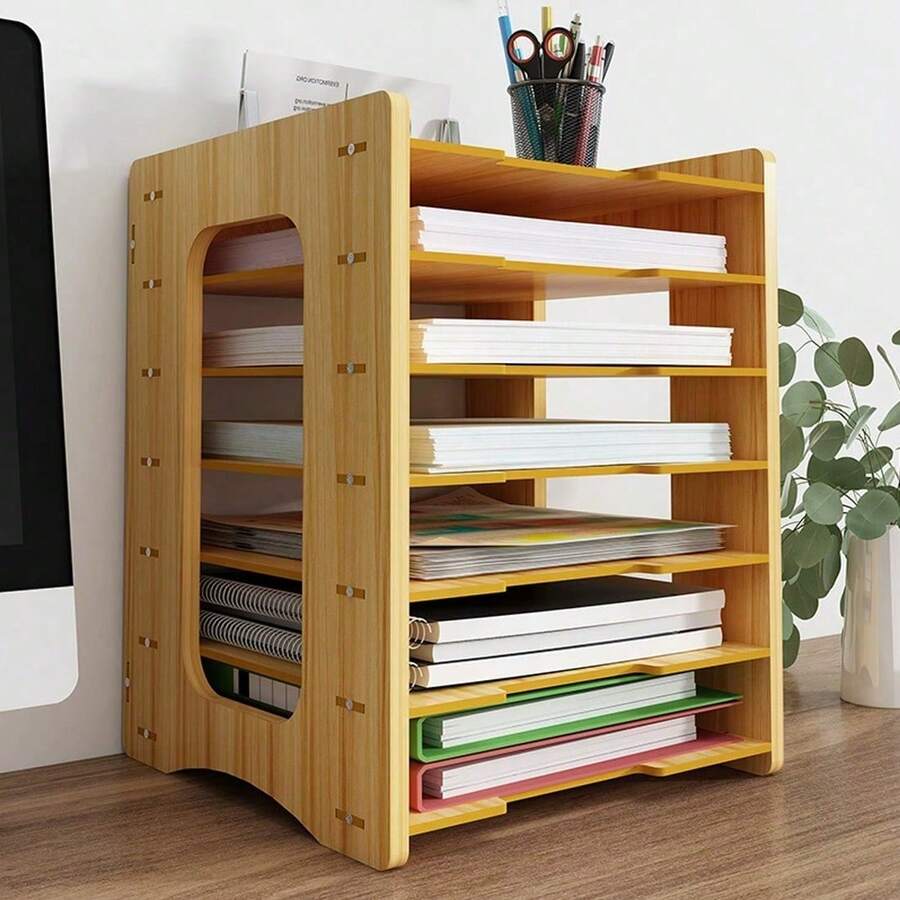 Office Desk File Cabinet Multi Layer Desktop DENSITY BOARD Storage Box Organizer - Maple - View 1