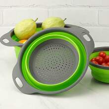 1pc/2pcs/3pcs Foldable Drain Basket Set, Minimalist Multi-Functional Washing Fruit Vegetable Pasta Drainer Kitchen Tool, Space-Saving Dish Vegetable Draining Rack, Essential For Back To School - Blue - View 5