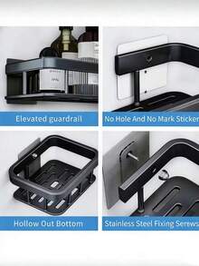 Shower Caddy Shelf- Self Adhesive No Drilling- Bathroom Shower Rack- Wall Mounted -Organizer With Rustproof Basket-Toilet And Kitchen Storage Bathroom Accessaries - Multicolor - View 6