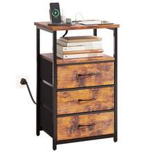 Tomnk Bedside Table With Charging Station, 3 Fabric Drawers Storage End Table, Modern Sofa Side Table For Bedroom Living Room, Bedroom Furniture - 美規B型插(110-127V) - 查看 9