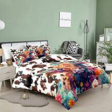 NINENINE This Two-Piece/Three-Piece Bedding Set Features A Cow Pattern And Is Available In Single, Double, King, And Extra-King Sizes. A Cute And Playful Cow-Patterned Bedding Set. This Ultra-Soft Microfiber Bedding Set Is Perfect For The Bedroom And Suitable For All Seasons. - Chocolate Brown - View 3