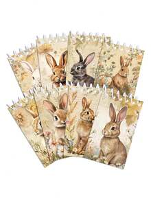 8pcs Happy Easter Party Animals Cartoon Brown Rabbit Daisy Flower Design Mini Notepads Spiral Memo Pad Pocket Notebooks For Birthday Party Supplies - Bunny Series (randomly Mixed) - View 9