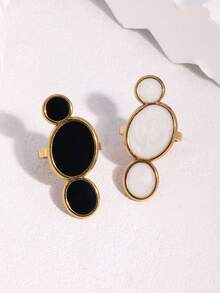 1pc Fashionable Minimalist Exaggerated Design Plated Gold Drip Oil Stainless Steel Geometric Pattern Open Ring, Suitable For Women's Daily, Party, And Date Wear - Open Ring - View 1