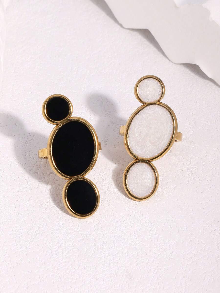 1pc Fashionable Minimalist Exaggerated Design Plated Gold Drip Oil Stainless Steel Geometric Pattern Open Ring, Suitable For Women's Daily, Party, And Date Wear - Open Ring - View 1