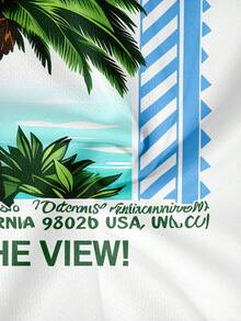 男士圆领字母和棕榈树印花休闲度假风短袖T恤 - 白色 - 查看 5