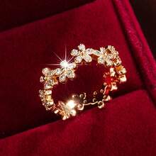 1枚优雅花卉圆形设计立方氧化锆镶嵌时尚戒指，女士节日礼物 - 彩色 - 查看 3