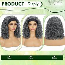 Short Afro Kink Curly Grey Headband Wigs For Women12inch Shoulder Length Salt And Pepper Headband Wig For Women Synthetic Deep Curly Head Band Wig Daily Use (1B/Grey) - 12inch-Curly-1B/GREY - 查看 4