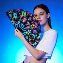 Abanicos plegables grandes con brillo holográfico arcoíris, adecuados para fiestas de carnaval, raves, unisex - A - Ver 9