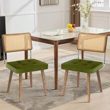 Sillas de comedor tapiceadas de ratán y terciopelo, sillas de cocina de 1 paquete con respaldo de caña alto y patas de madera para comedor, cocina o restaurante - Terciopelo verde - Ver 6